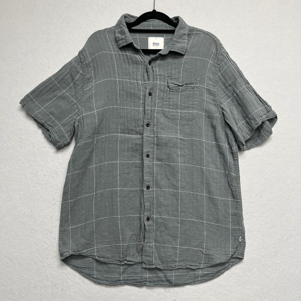 Katin Gray Windowpane Check Short Sleeve Button Down Casual Shirt XL